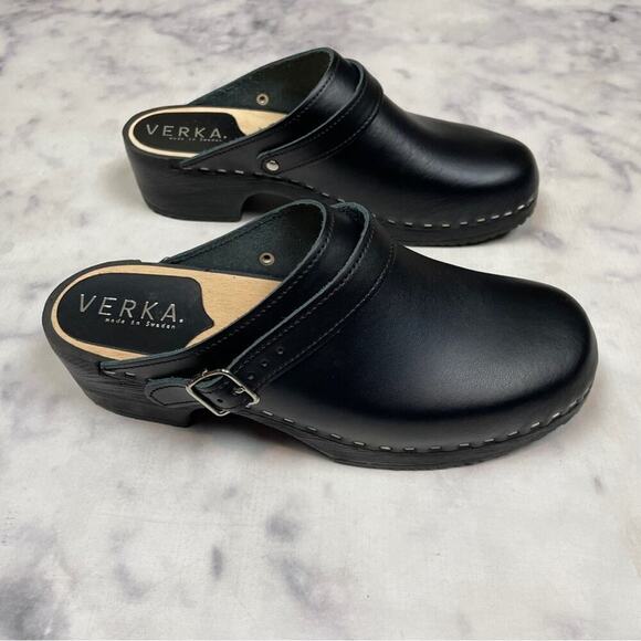 Verka Black Leather Convertible Slingback Clogs Sz 41 - Picture 2 of 11